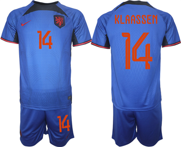 Men's Netherlands #14 Klaassen Royal Away Soccer Jersey Suit